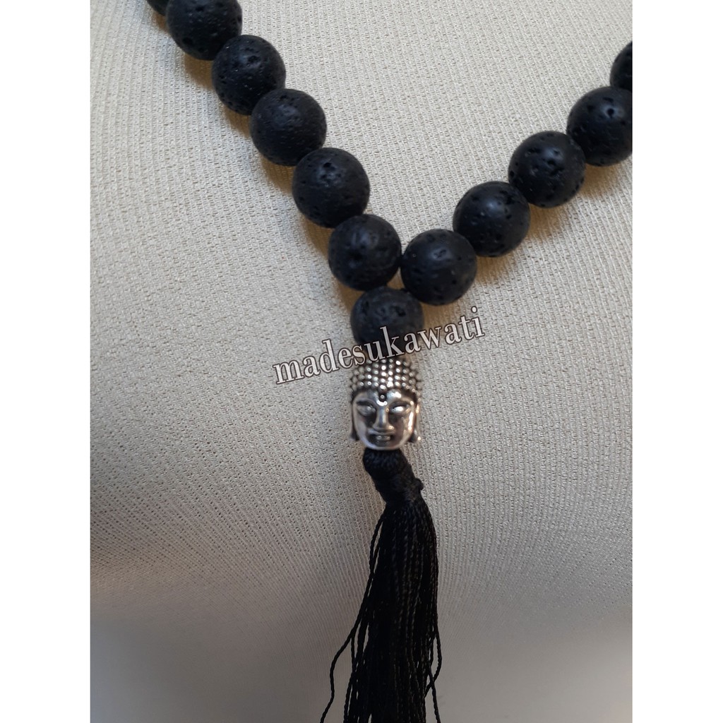 Kalung Budha batu lahar tasbih kuncir