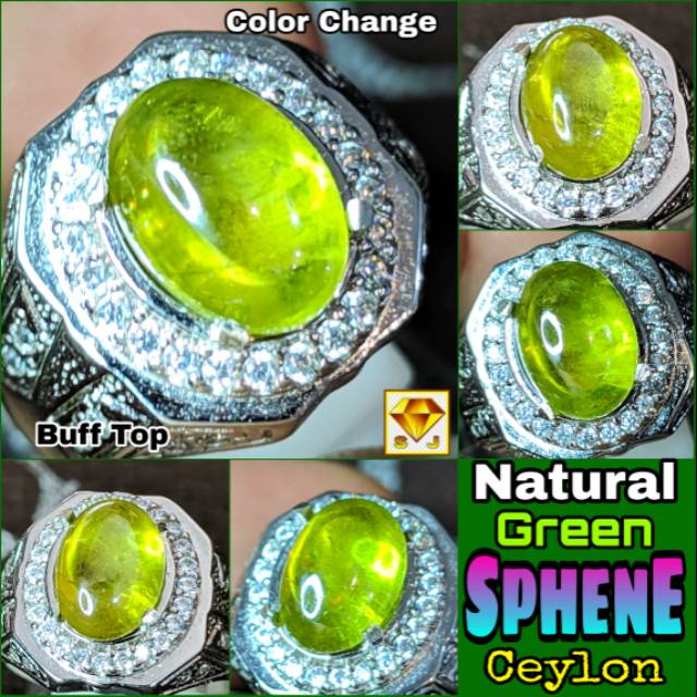 NATURAL GREEN COLOR  CHANGE SPHENE CEYLON SRILANKA SERTI Bkn Sapphire Blue Yellow London Swiss Star