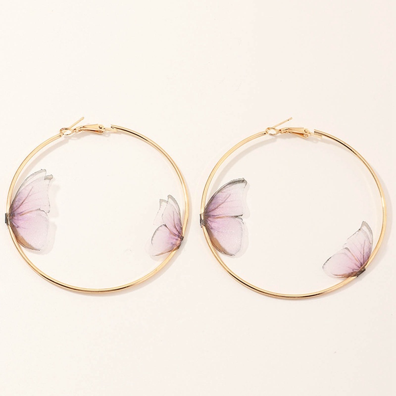 Anting Hoop Lingkaran Besar Desain Double Butterfly Warna Emas Untuk Wanita