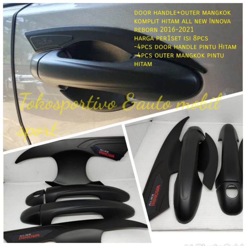 Door handle cover pintu outer mangkok Toyota all new Innova reborn 2016-2021 hitam doff isi 8pcs