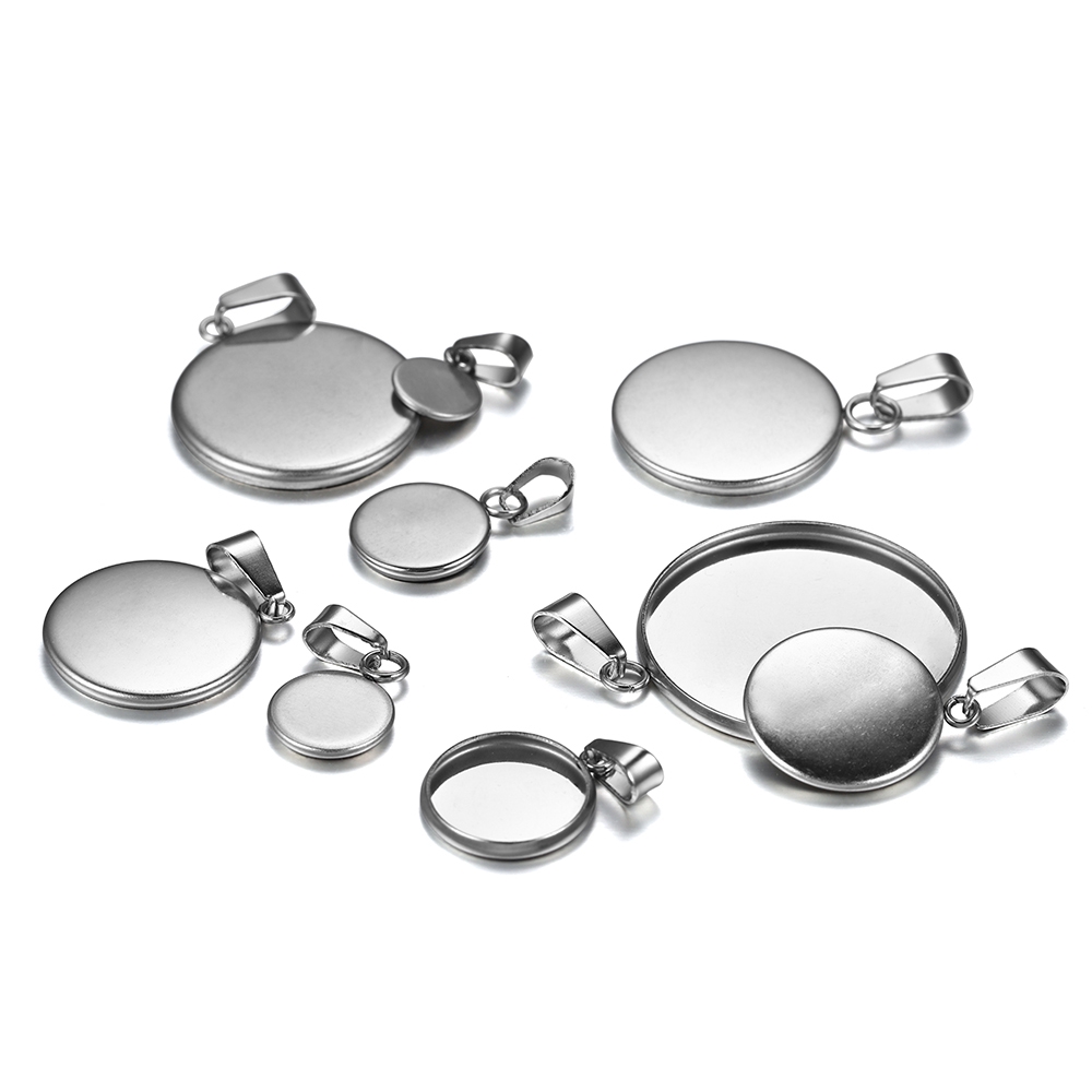 10pcs/lot 6-25mm Stainless Steel Blank Trays Pendant Settings With Clasps Cabochon Base Bezel For DIY Jewelry Making Supplies