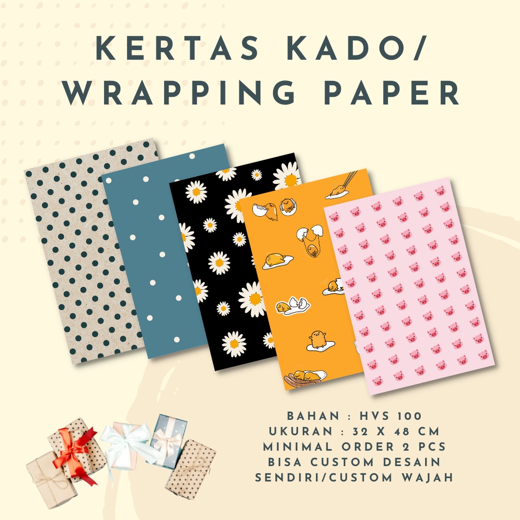 

(HVS 100 A3+) Kertas Kado - Wrapping Paper - Kertas Sampul Buku Custom Desain