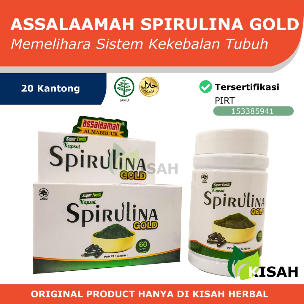 ASSALAAMAH Spirulina Gold 60 Kapsul - Melawan Jerawat Komedo Flek Hitam Wajah Putih Herbal Asli