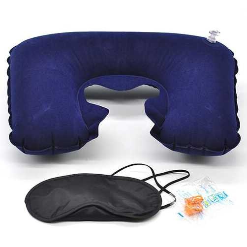 Bantal Leher Inflatable dengan Masker Mata &amp; Earplug