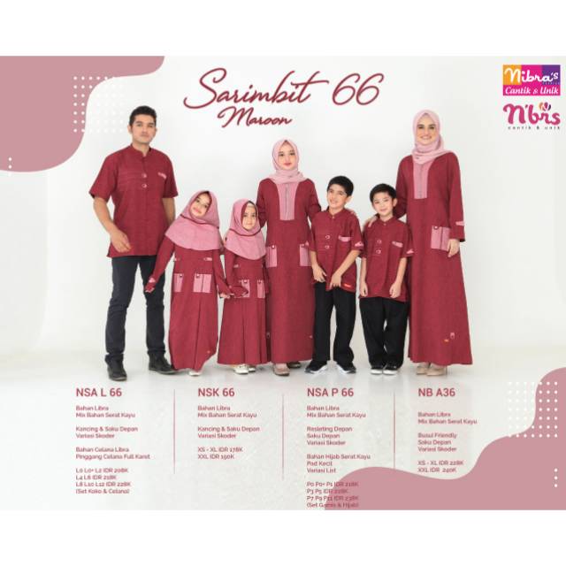 Sarimbit 66 Nibras Maroon,  NB A36 Gamis Ibu,  NSK 66 Koko Dewasa, NSAL 66,  NSAP 66