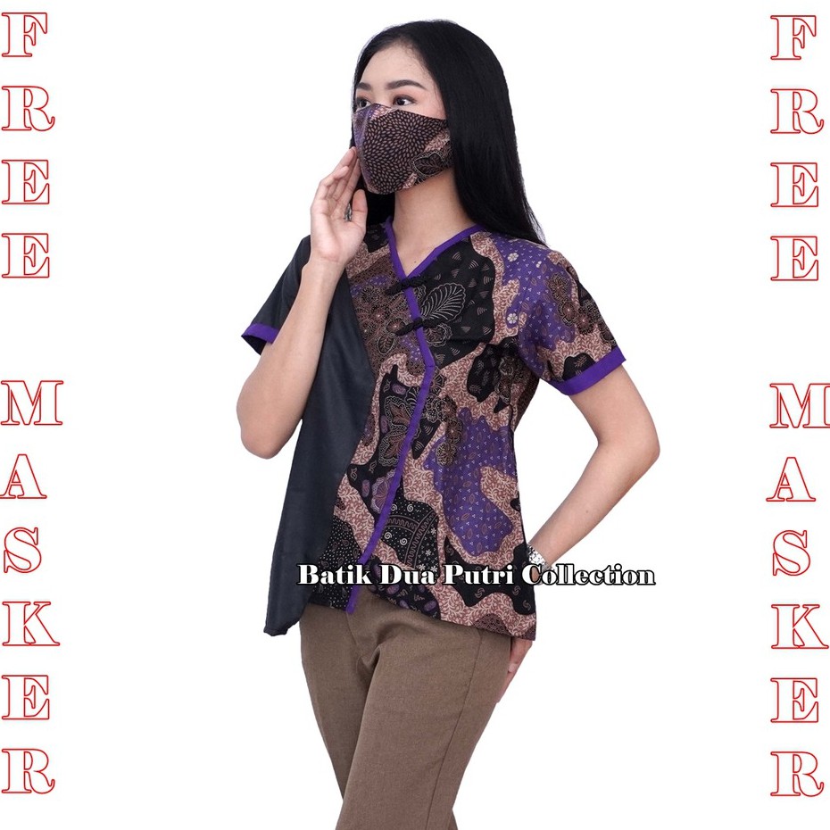 Couple Batik Atasan Wanita Kemeja Pria Wara Ungu Kombinasi Hitam By Batik Dua Putri Collection