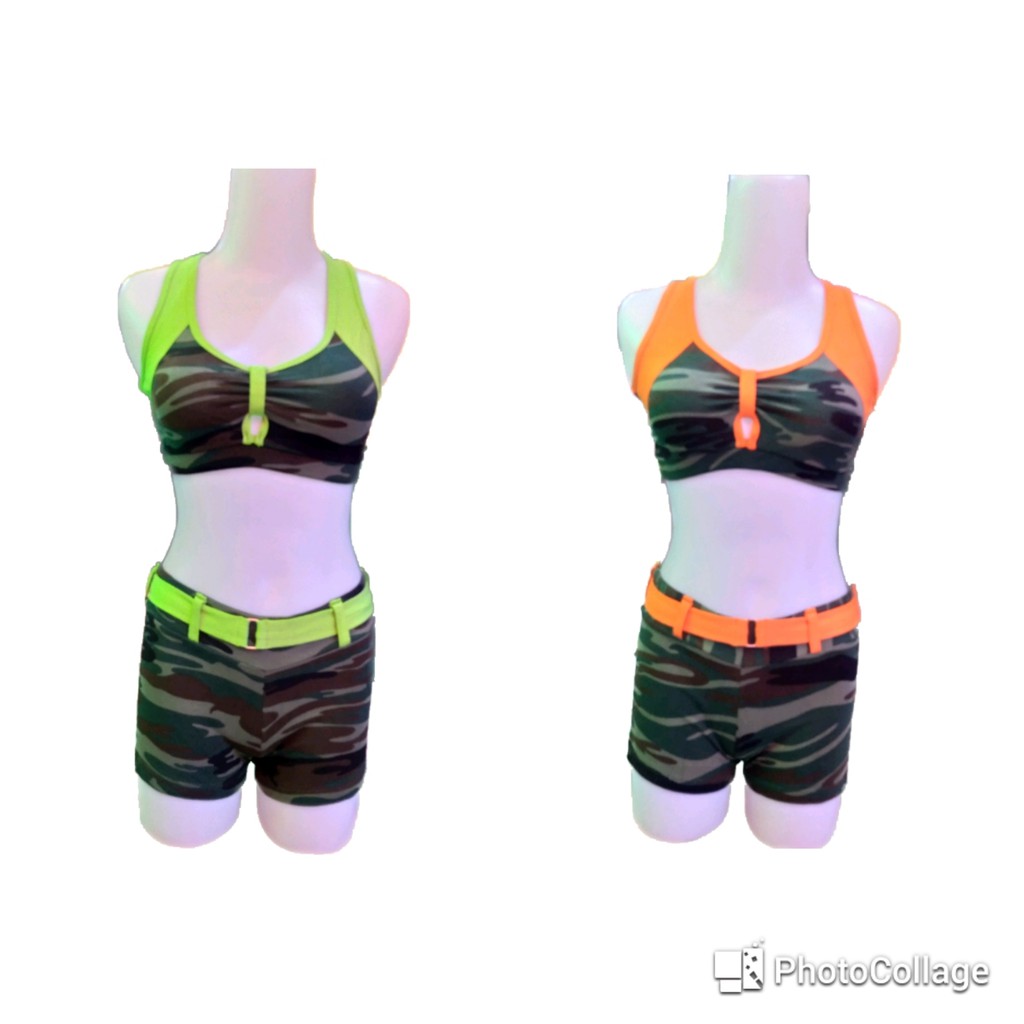 Stelan baju senam aerobic army / loreng sport bra hotpant
