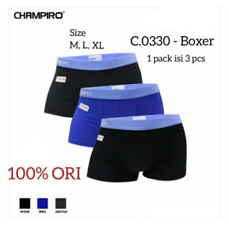 3pcs Boxer CHAMPIRO 0330 Pria Dewasa | Celana Dalam CD Boxer Laki Laki | Open Sorex