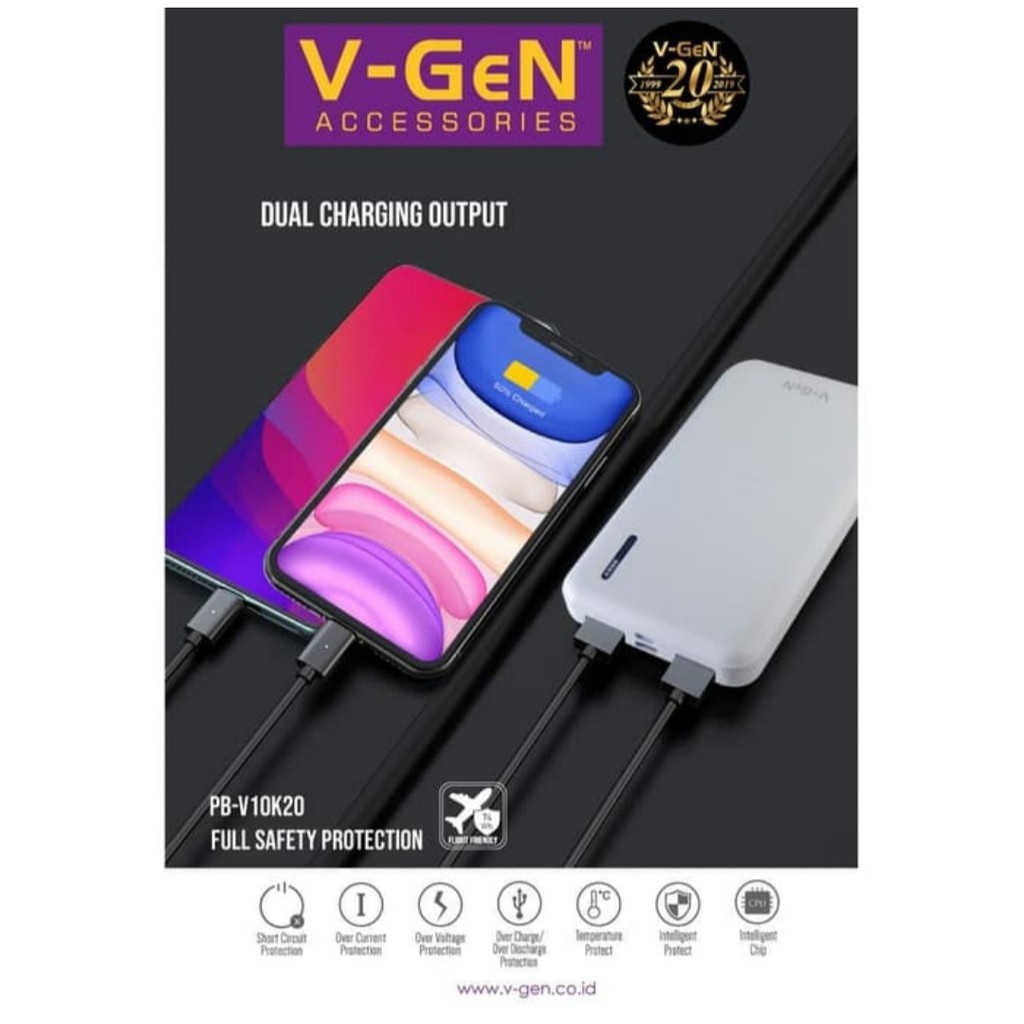 KHANZAACC POWERBANK VGEN Rescue V10K20 10000 mAh 2 Output 2.4A Slim Design