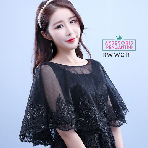 [PRODUK TERPERCAYA] BOLERO PESTA LACE CARDIGAN PENGANTIN BROKAT KOREA HITAM BWW011