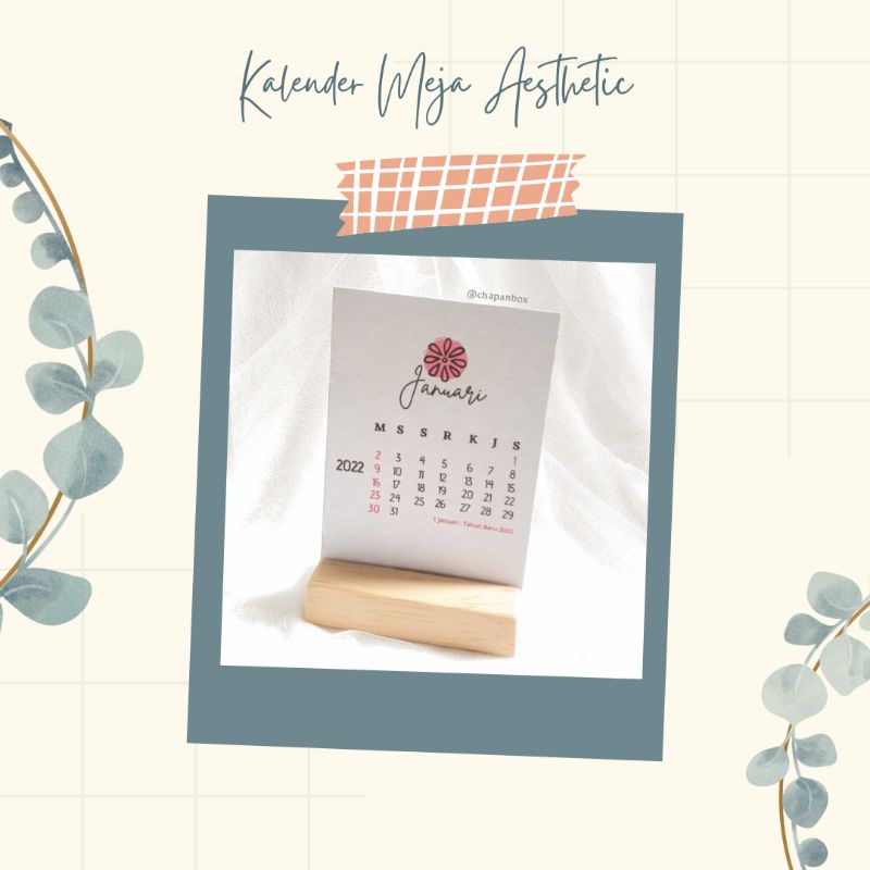 Kalender 2022 Meja Stand Kayu Aesthetic
