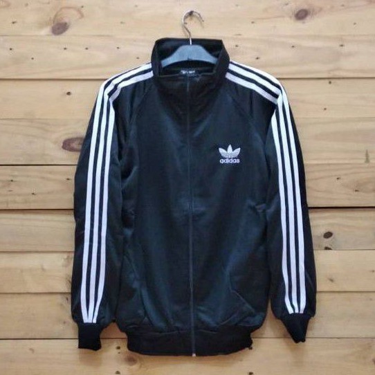 Jaket tracktop adidas hitam list putih