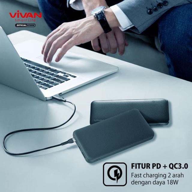 Powerbank Type C VIVAN 10000mAh (QC3.0+PD) Power Bank Fast Charging Original Garansi 1 Tahun Flash