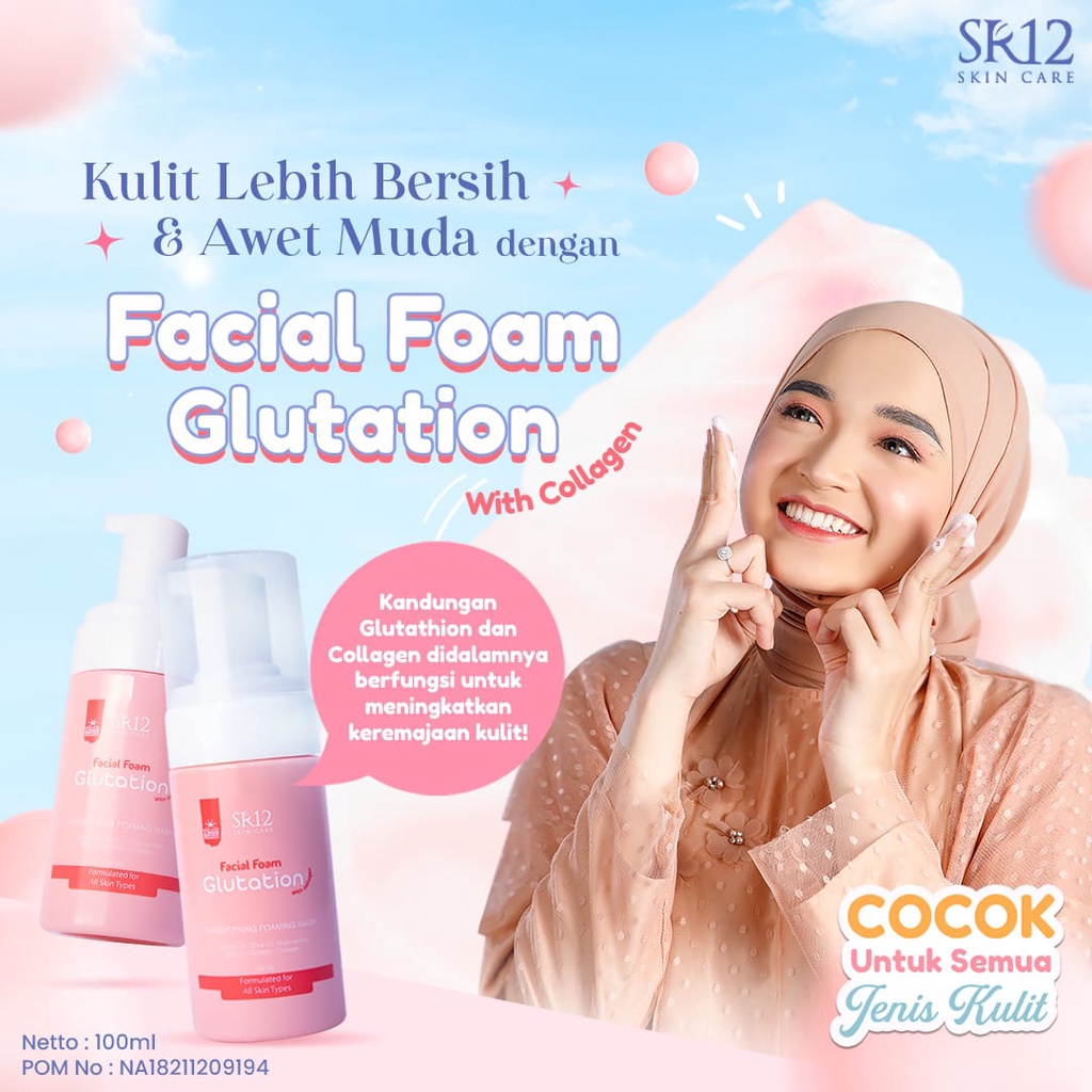 Facial Foam Glutation SR12 With Collagen Niacinamide / Pembersih Wajah / Pembersih MakeUp / Perawatan Wajah SR12 Skincare