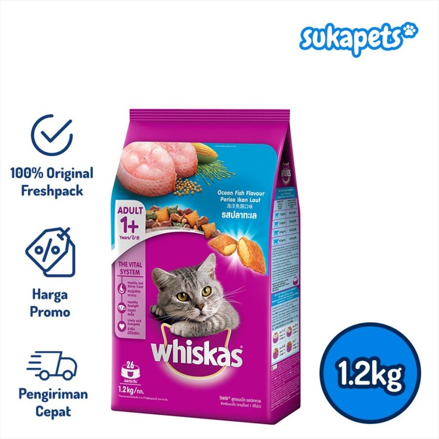 Whiskas Adult Cat Ocean Fish Dry Food Makanan Kucing Kering 1.2kg