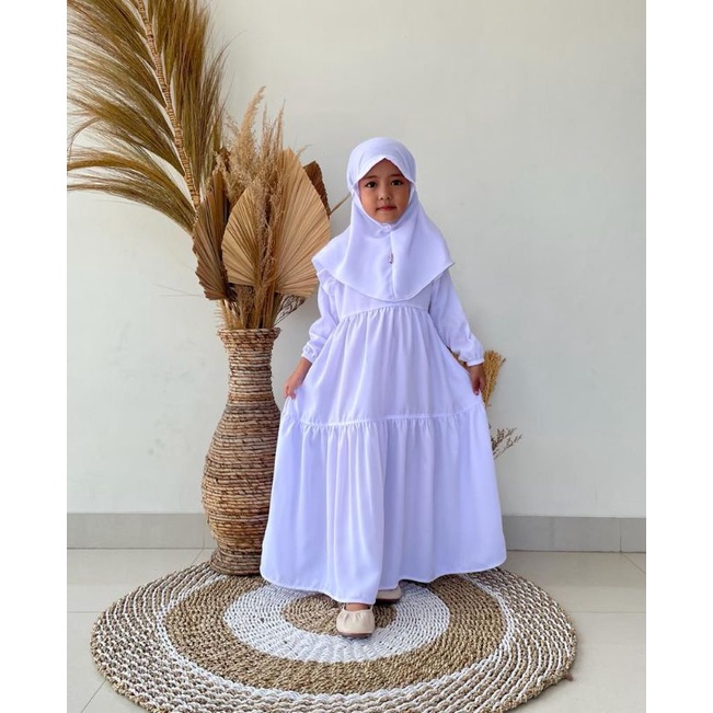 Haura Baju Gamis Anak Set Kerudung Putih manasik