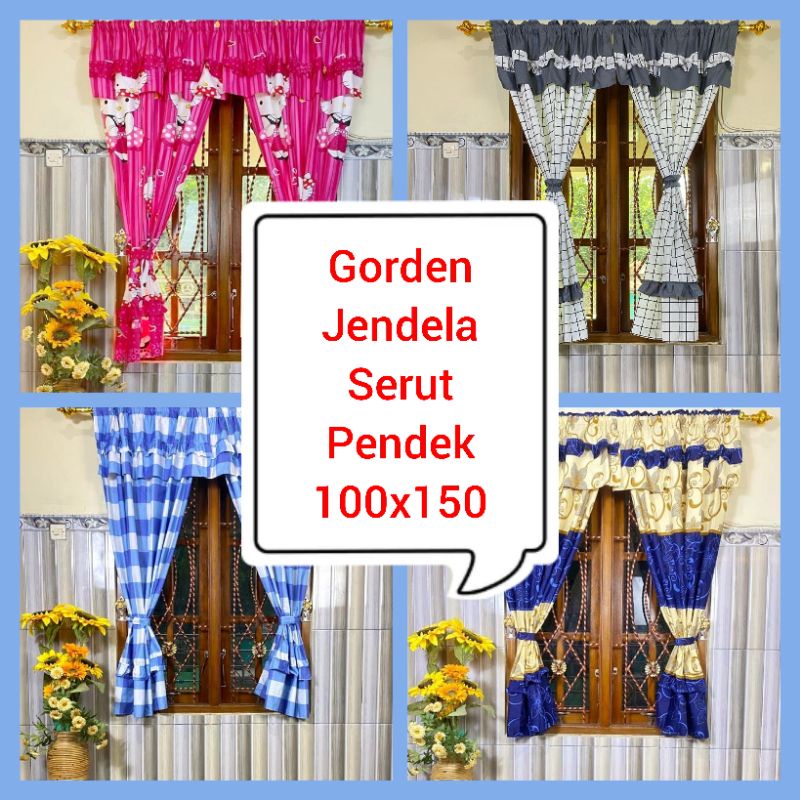 Gorden Jendela Serut Pendek Poni Rumbai Minimalis 100x150 Aneka Motif Bunga Aesthetic Batik Murah CO