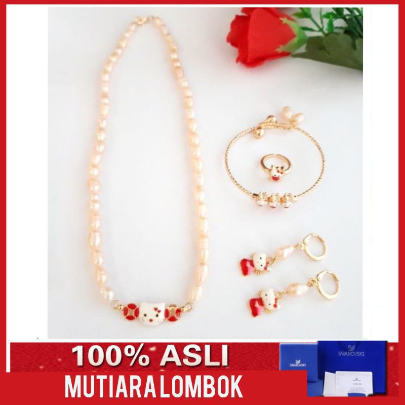 set perhiasan anak kalung gelang cincin anting mutiara lombok asli mutiara air tawar fashion anak