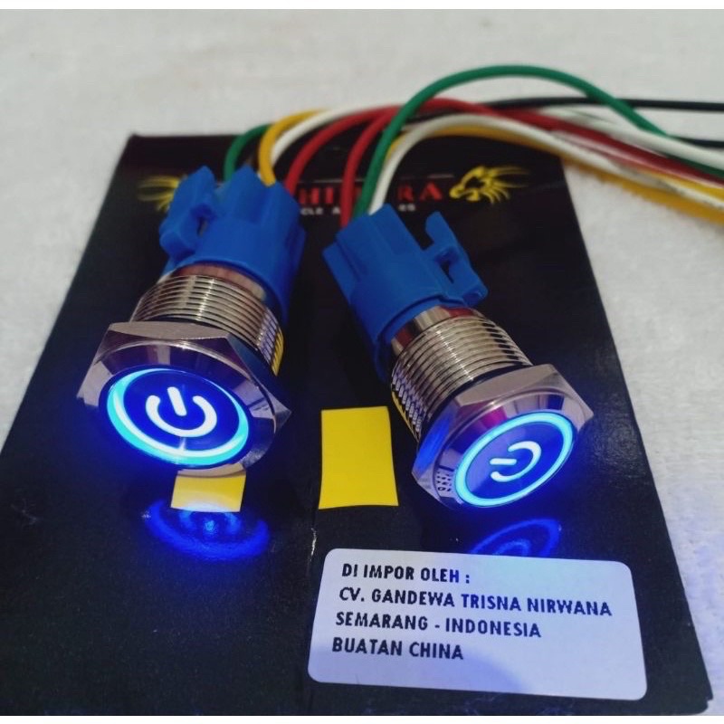 Saklar LED Stainless Tombol On Off Push Button Metal plus soket dan kabel 16mm 19mm