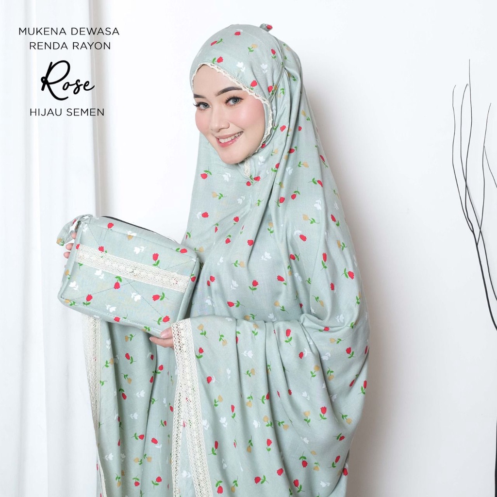 Mukena Wanita  MUKENA DEWASA ANAK TANGGUNG MOTIF RAYON RENDA ROSE fashion wanita muslimah viral 2022