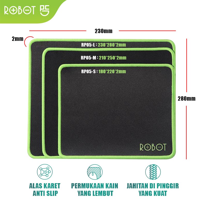 Mousepad Anti Slip Gaming Polos Hitam Murah Rubber - Robot RP05