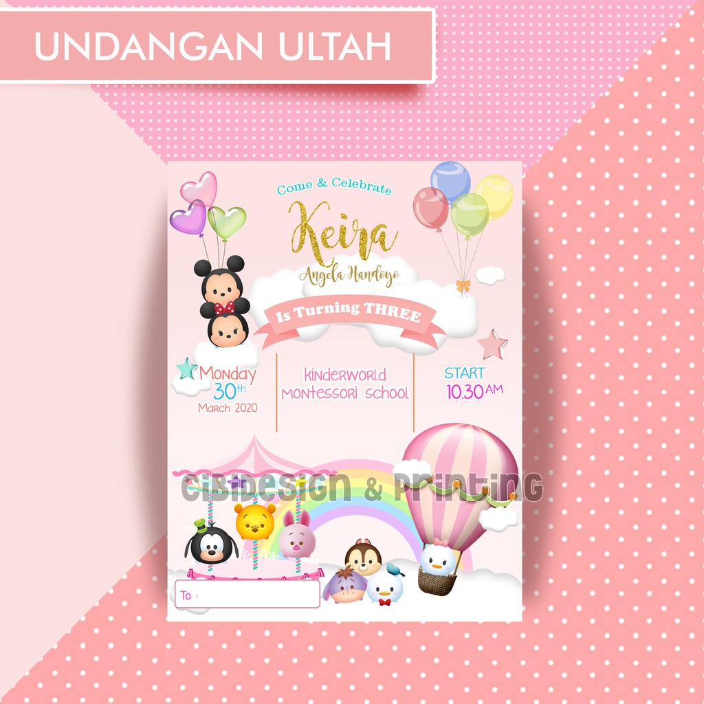 Kartu Undangan Ulang Tahun Ultah Anak Custom Lucu Unik Murah Tsum Tsum Shopee Indonesia