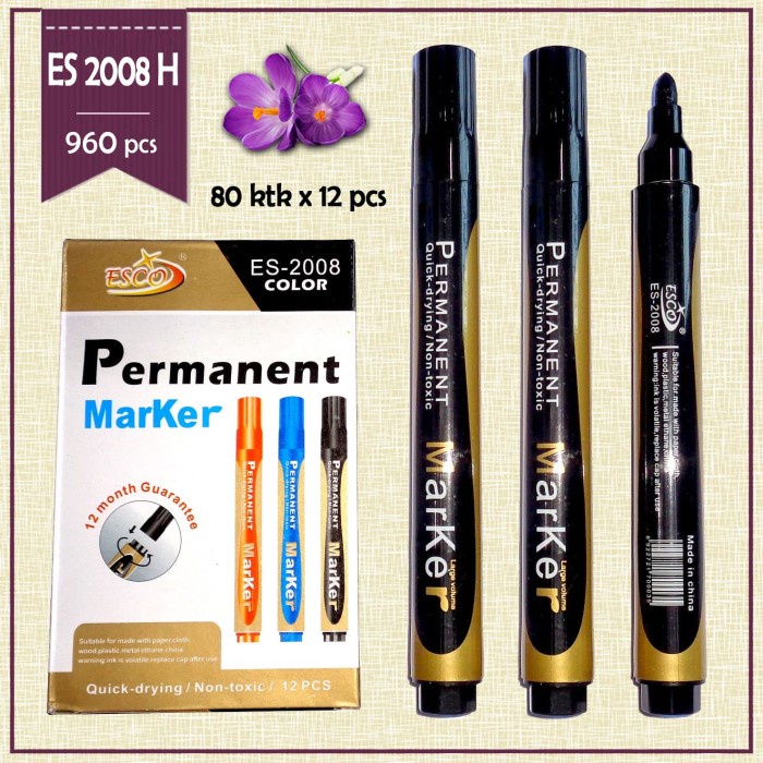 

SPIDOL MARKER PERMANENT HITAM / SPIDOL PERMANEN MARKER ESCO ES-2008 WARNA HITAM