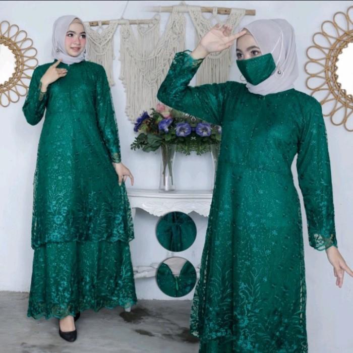 Gamis Brukat Malaysia - Gamis Brukat Tile - Dress Pesta (Free Hijab)