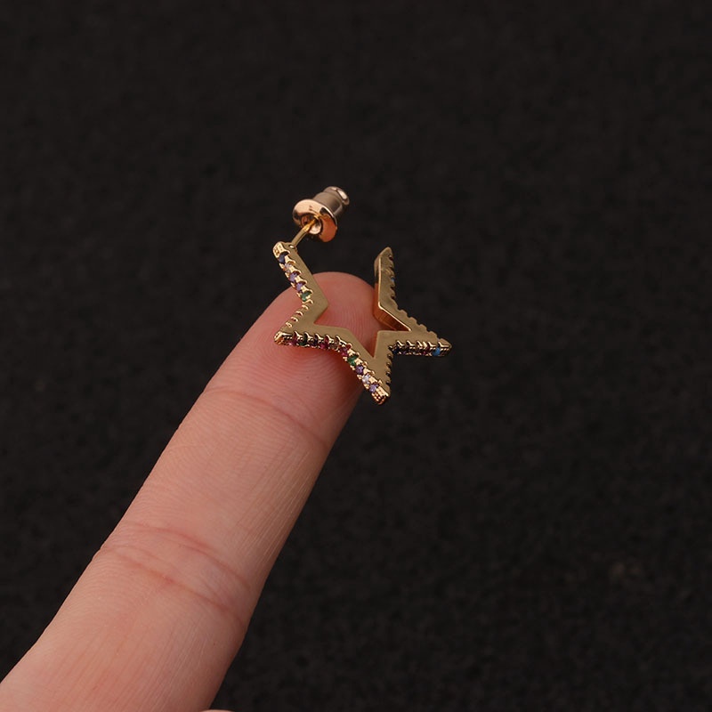 1pc Anting Tusuk Gantung Desain Bintanghati Hias Berlian Imitasi Warna Warni Gaya Bohosimple Untuk Wanita