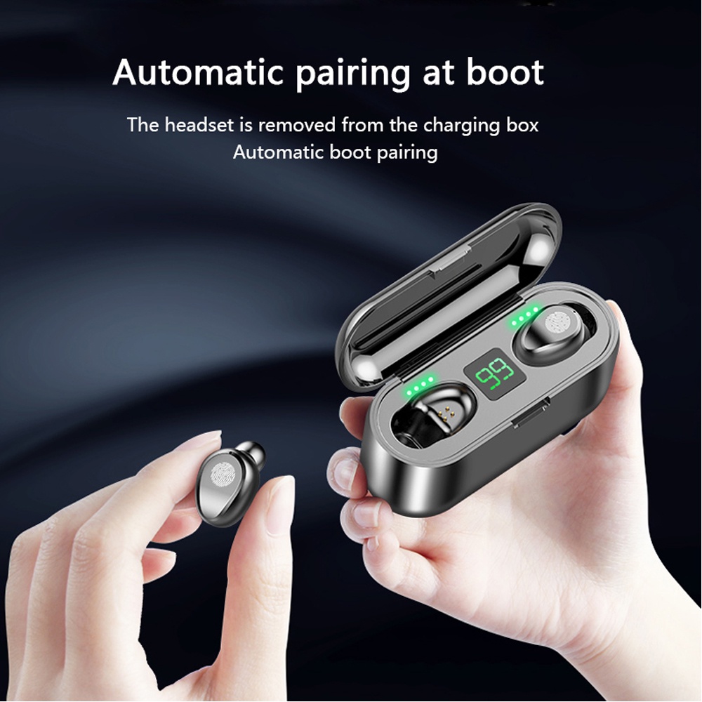 Earphone F9 TWS HIFI Handsfree Earphone Bluetooth 5.0 Wireless Headset Inpods Earbud Sport Touch Display Waterproof Plus Power Bank