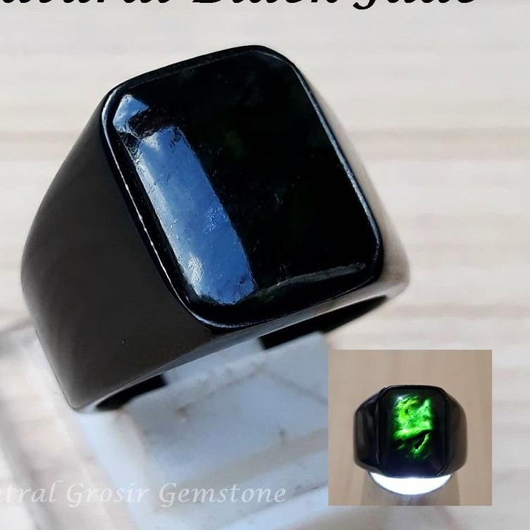 ☝ Cincin Batu Akik Asli Black Jade Giok Hitam Original ✿