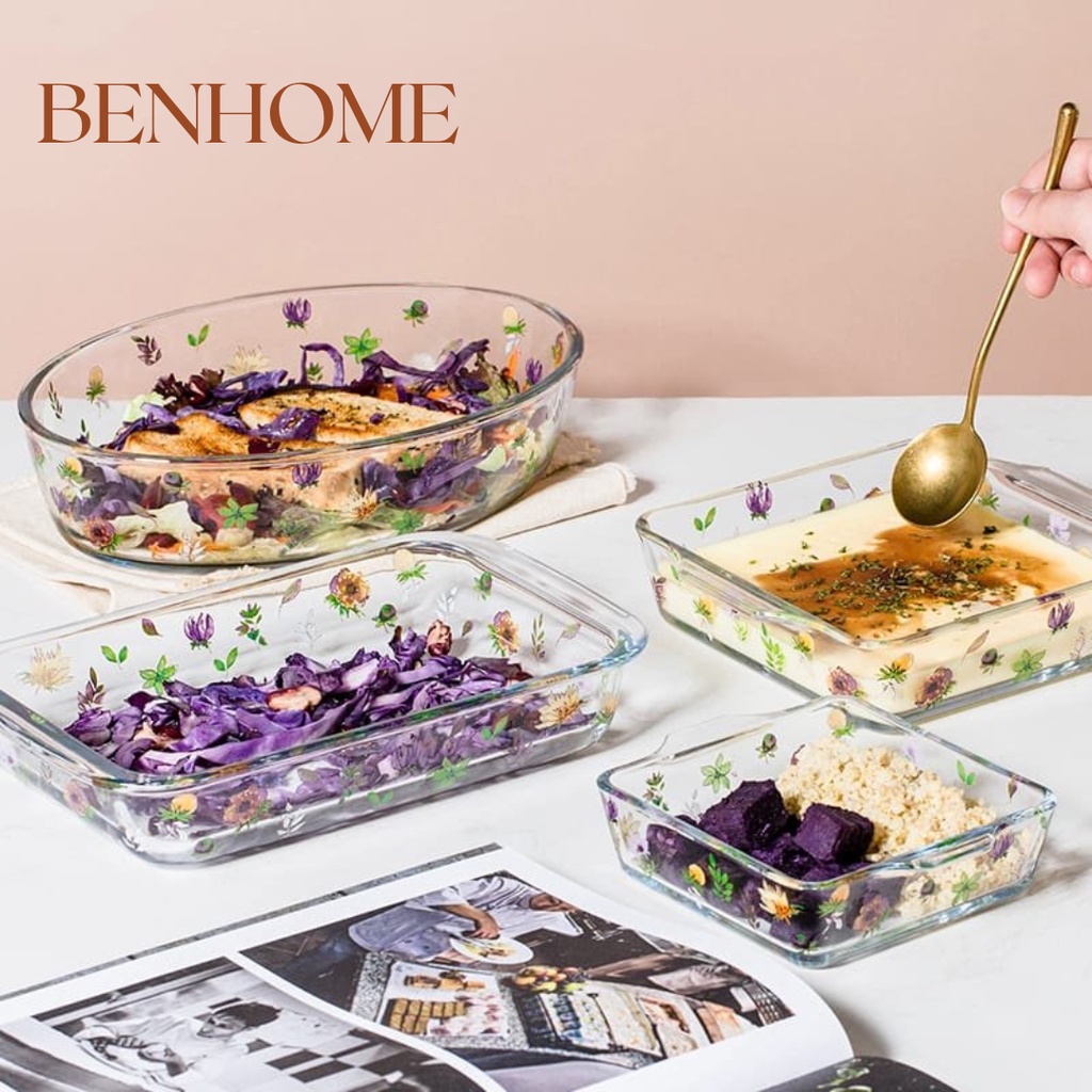 Loyang Kaca Oval Tahan Panas Baked Tray Glass Microwave Oven Piring saji Oval Kaca Borosilikat 1600 