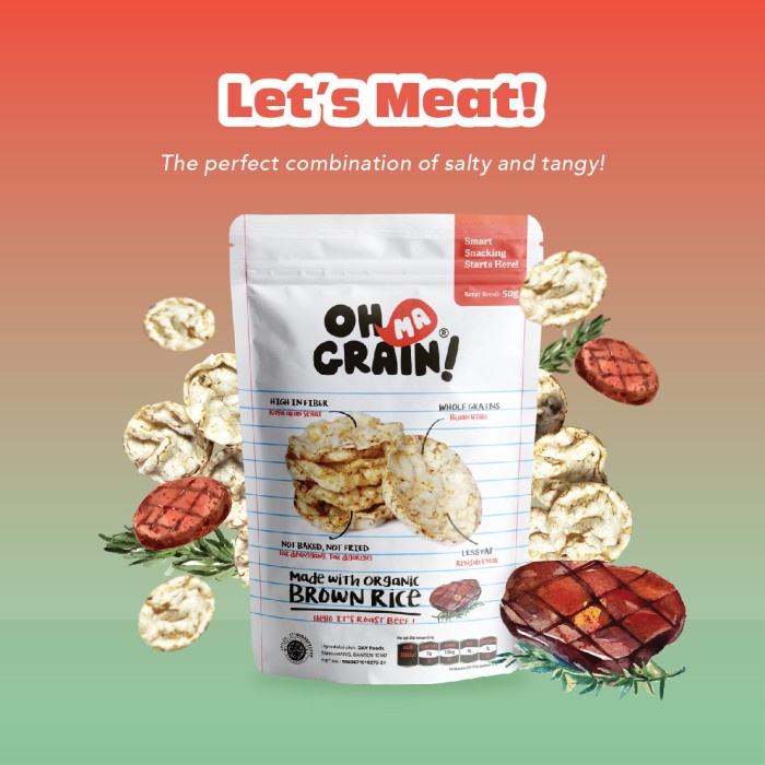 Oh Ma Grain Popped Rice Crackers -Roast Beef- organik cemilan sehat