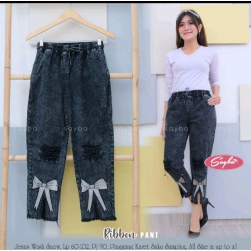 celana jeans wanita kekinian terbaru motif bordir qoala pants haruka jumbo