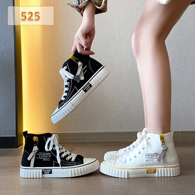 Sepatu Wanita Sneakers Retro Remix Tebal Sol 3 cm Hitam Putih - 525