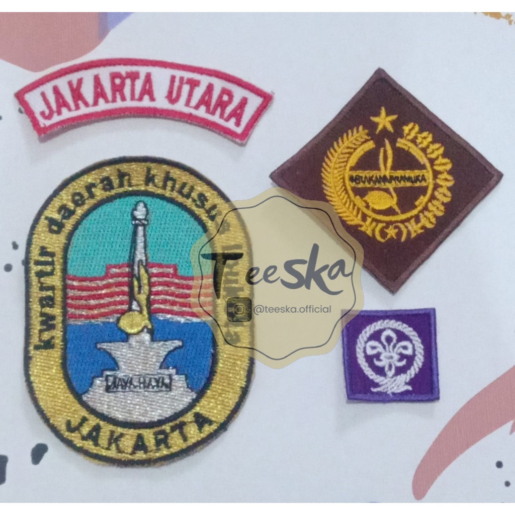 Set Atribut  Seragam Pramuka Logo Tunas Kelapa dan Wosm, Logo Kwartir Daerah ( Kwarda ) DKI Jakarta 