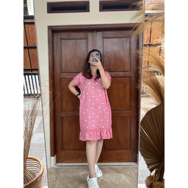 Daster Viral | Daster Ruffle Rayon | Daster Kekinian-Amara pink