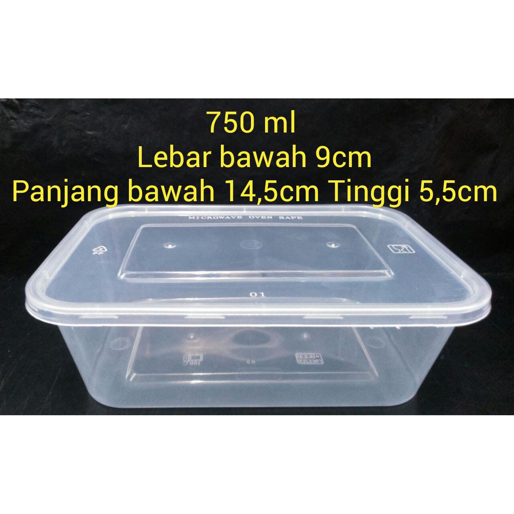 Box makanan Plastik Microwave Thinwall 750 ml 1 pak isi 10 set [plus tutup]