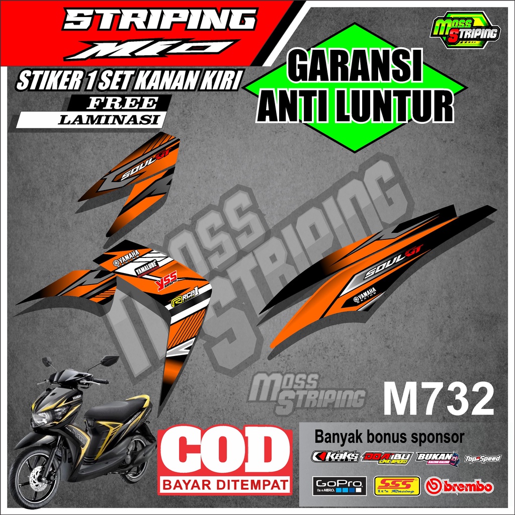 STIKER MOTOR STRIPING YAMAHA MIO SOUL GT KODE M732 STICKER MOTOR SETRIPING LIST VARIASI MIO SOUL GT 