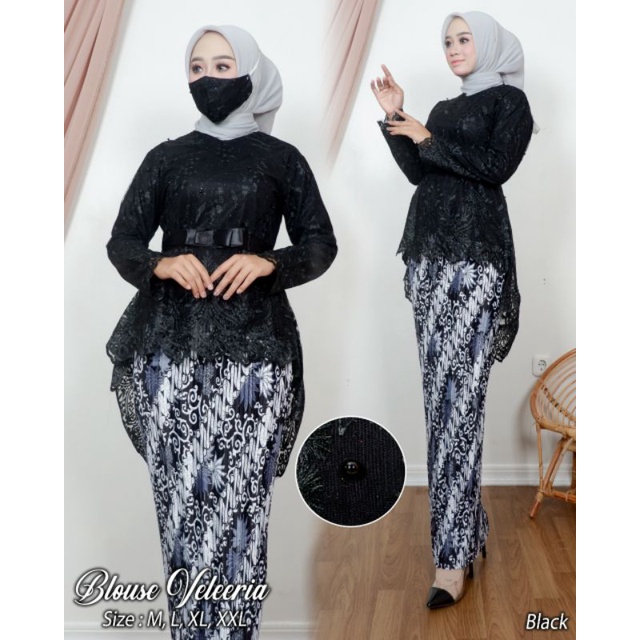 SET KEBAYA VALEERIA - PAKAIAN KEBAYA TERLARIS 2021 - KEBAYA WISUDAAN CANTIK - MODEL KEBAYA KEKINIAN-Black