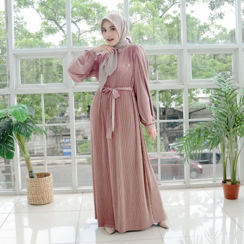 Gamis Polos Plisket Caramel Premium Hi Fashion Malakai Basic