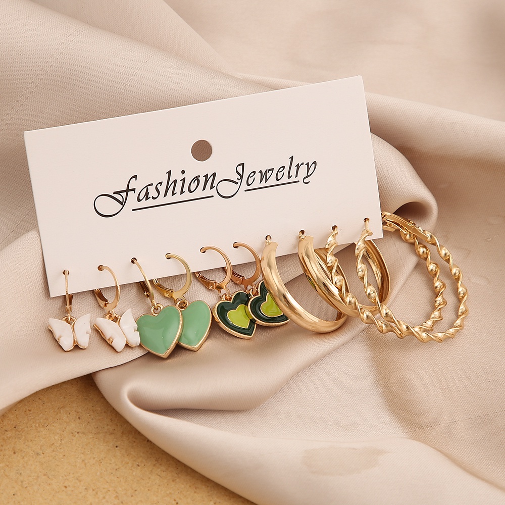 6pcs / Set Anting Bentuk Kupu-Kupu Aksen Mutiara Bahan Akrilik Untuk Wanita