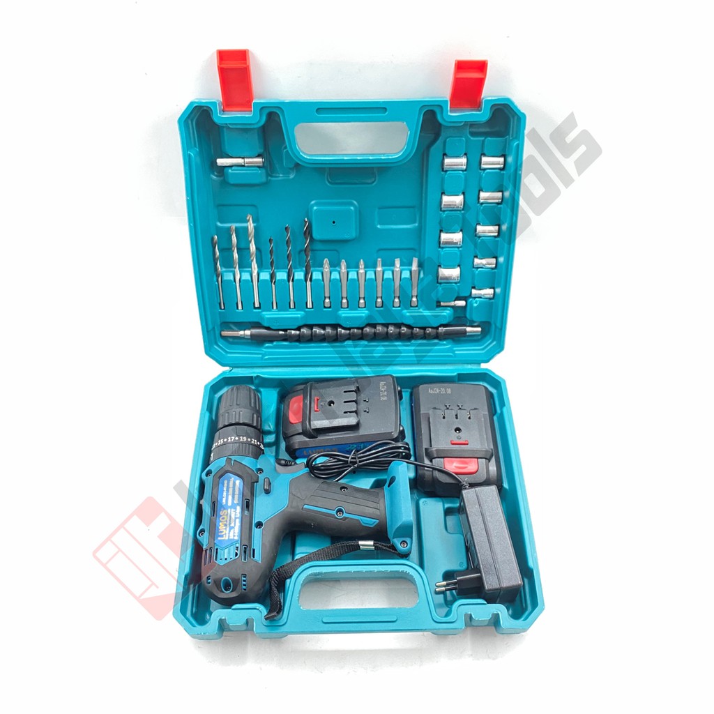 LUMOS 21V Mesin Bor Cordless Baterai 21 V Bor Besi Beton Charger Cas Tembok Kayu Batere Impact Drill