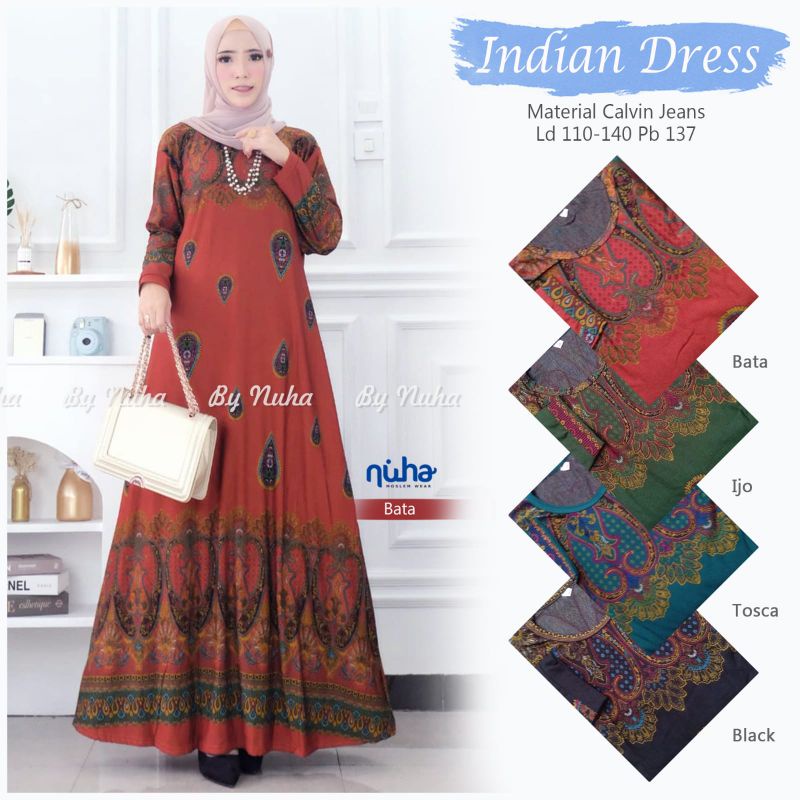 DRESS MUSLIM JUMBO CALVIN JEANS // INDIAN DRESS MOTIF ORI NUHA