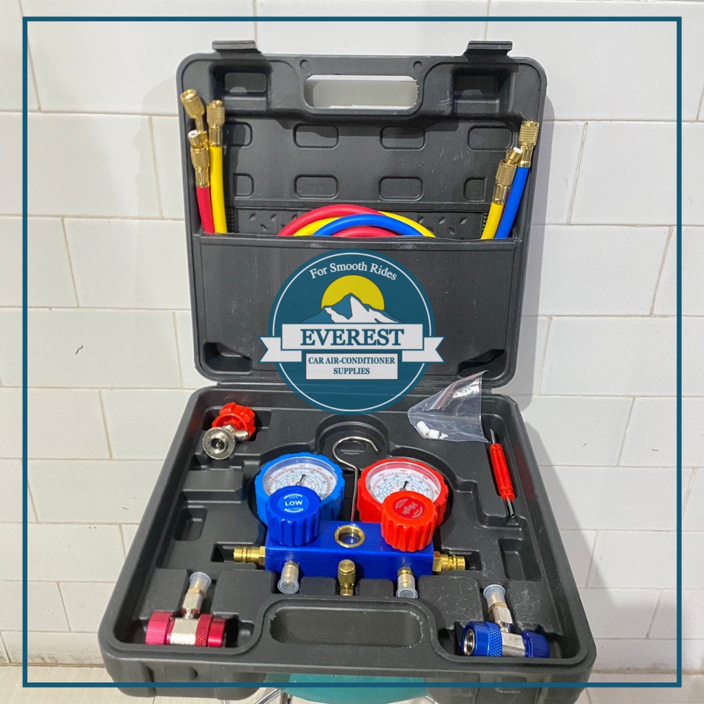 METERAN AC MANIFOLD GAUGE ALAT CEK AC MOBIL KOMPLIT FULL SET