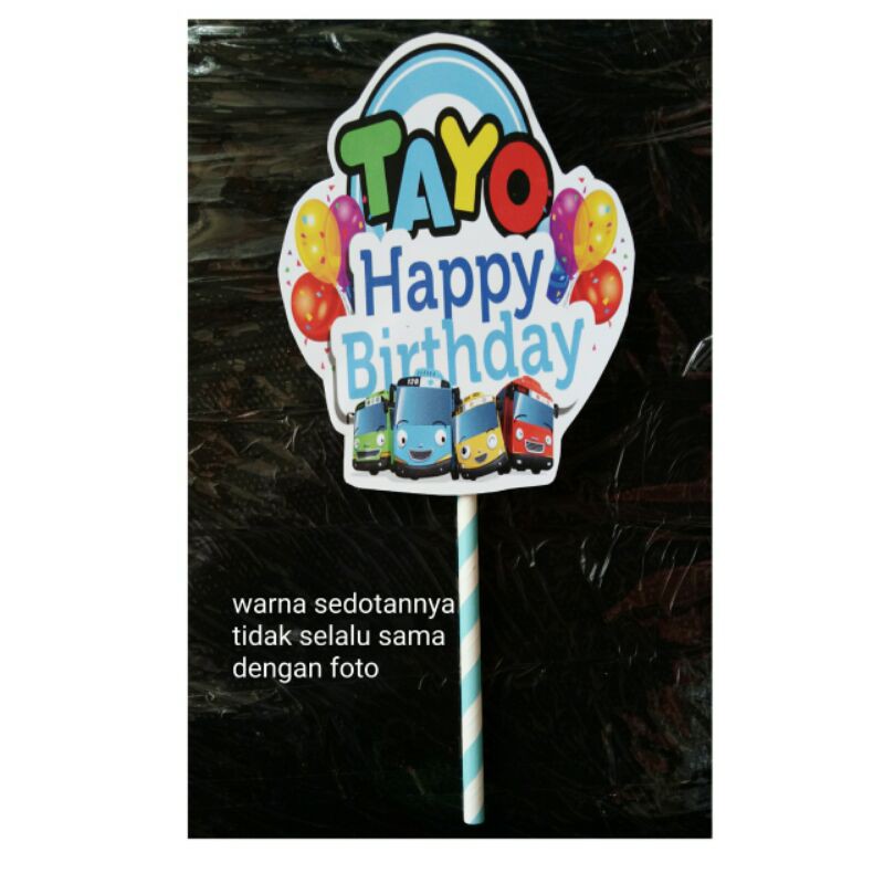 topper toper hiasan tusukan kue cake tart ulang tahun happy birthday karakter tayo the little bus
