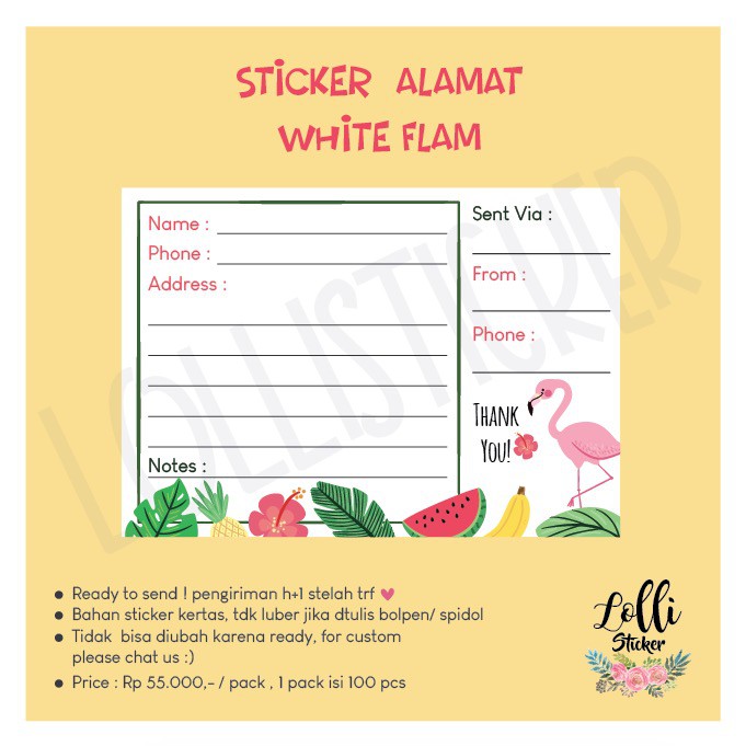 

Sticke Alamat White Flamingo / Sticker Label Pengiriman Olshop Stiker Alamat Pengiriman