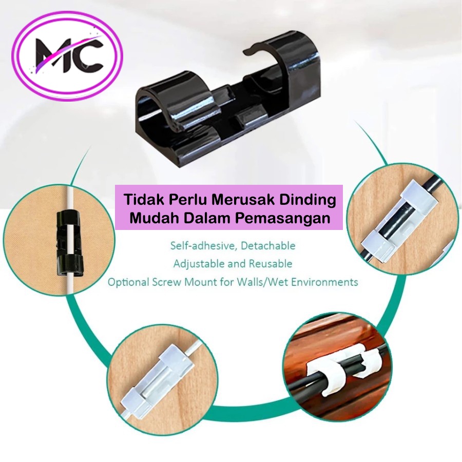 Klip Kabel Organizer Cable Clip Tempel Dinding Meja Kursi Kayu Penjepit Pengikat Perapih Jalur Sudah Ada Double Tape