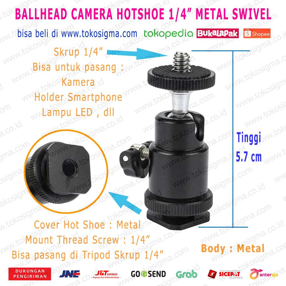 BallHead Tripod Kamera Camera Hot Shoe 1per4 Inch Metal Mini Adjustable SWIVEL