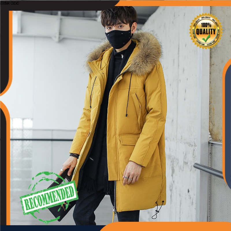 Panjang Jaket Pria Jaket Hooded Casual Penebalan Hangat Pakaian Atasan Trendi